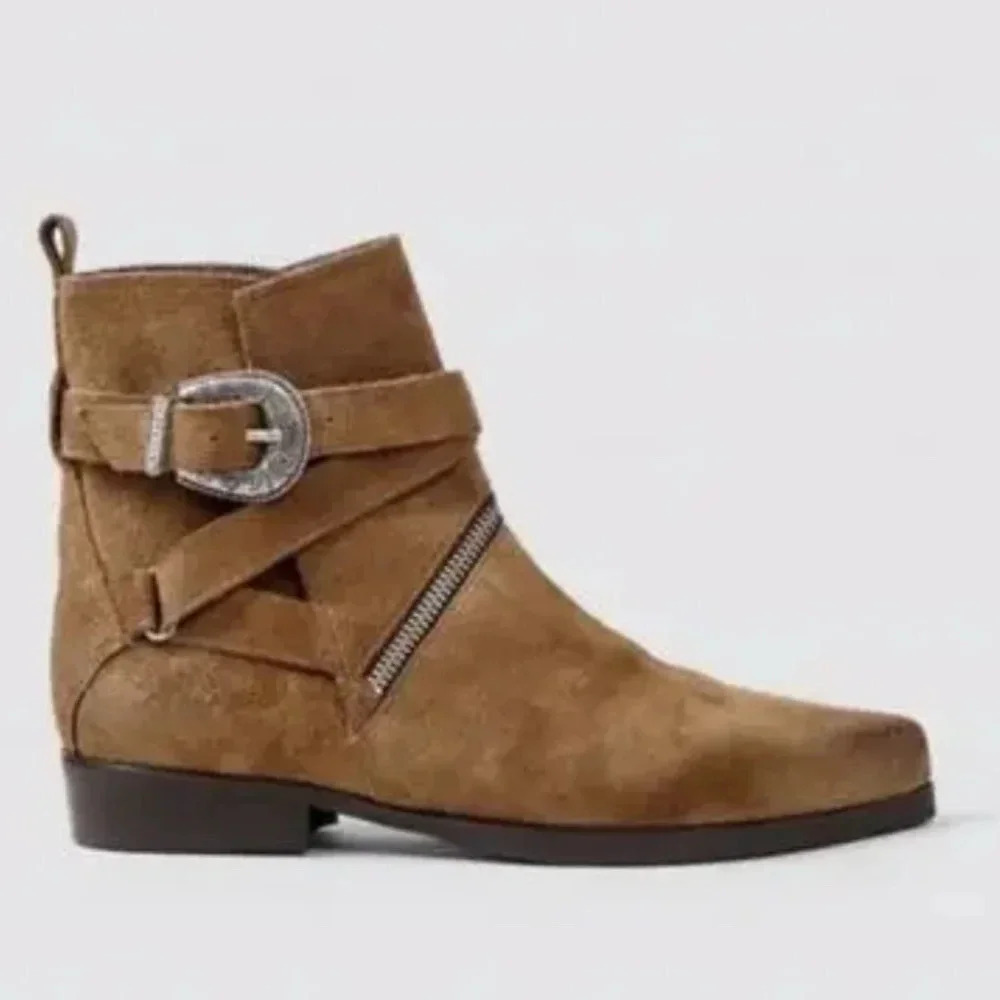 AllSaints Tejus Suede Ankle Zip Western Boot Sz 40